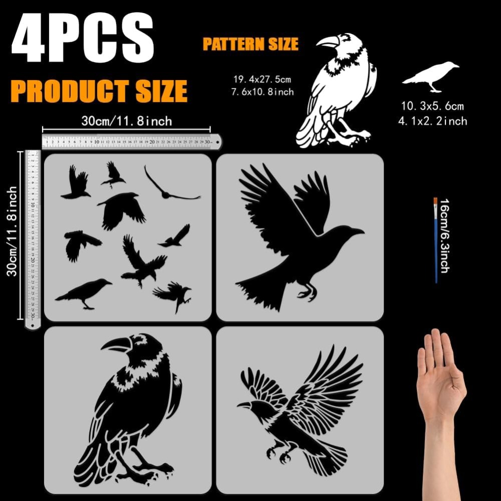 4PCS Flying Crow Stencil for P - огляд і ціна Photography Technique